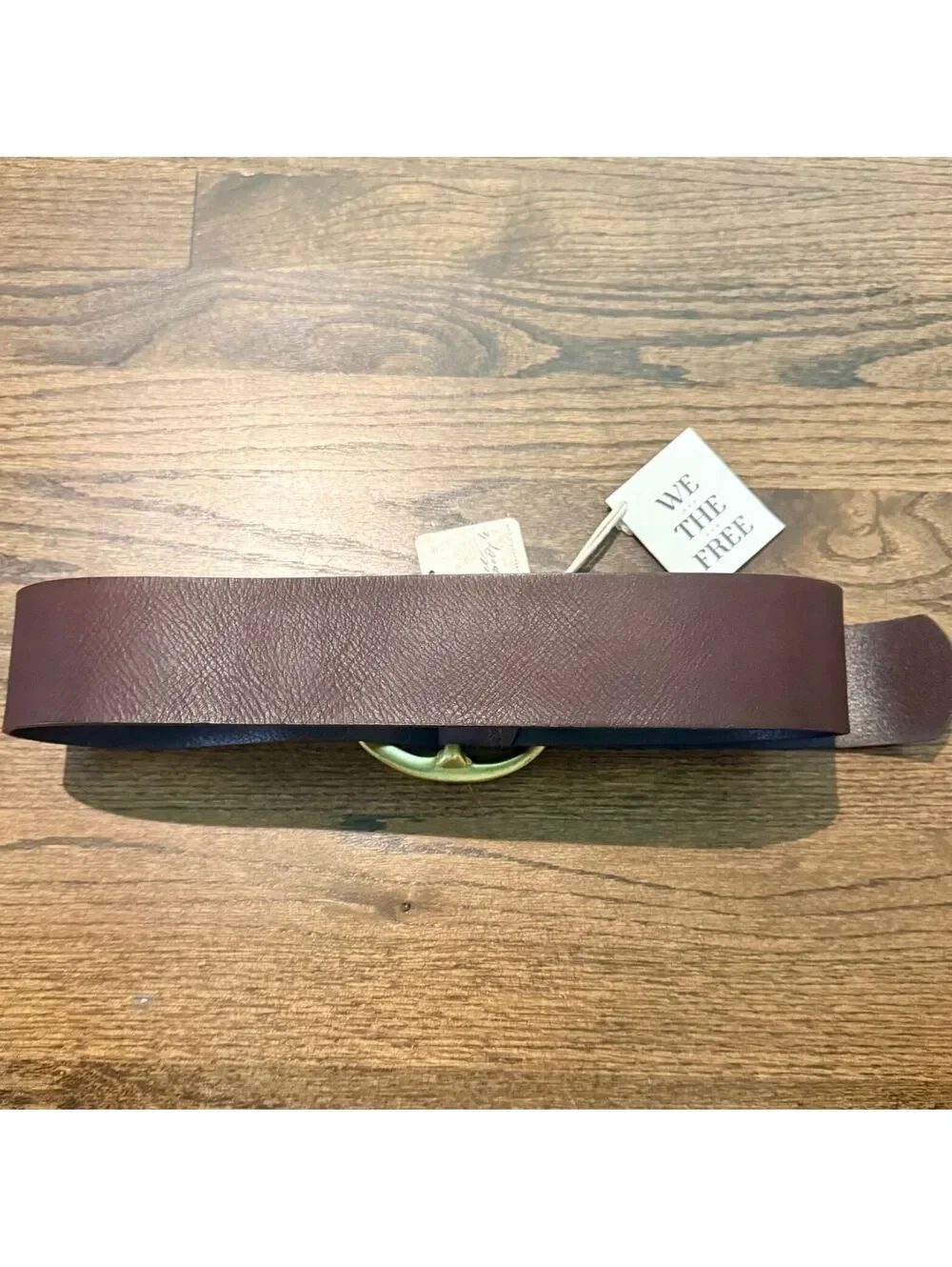 NWT Free People Brown Espresso Leather Belt With Brass Buckle SZ S/M